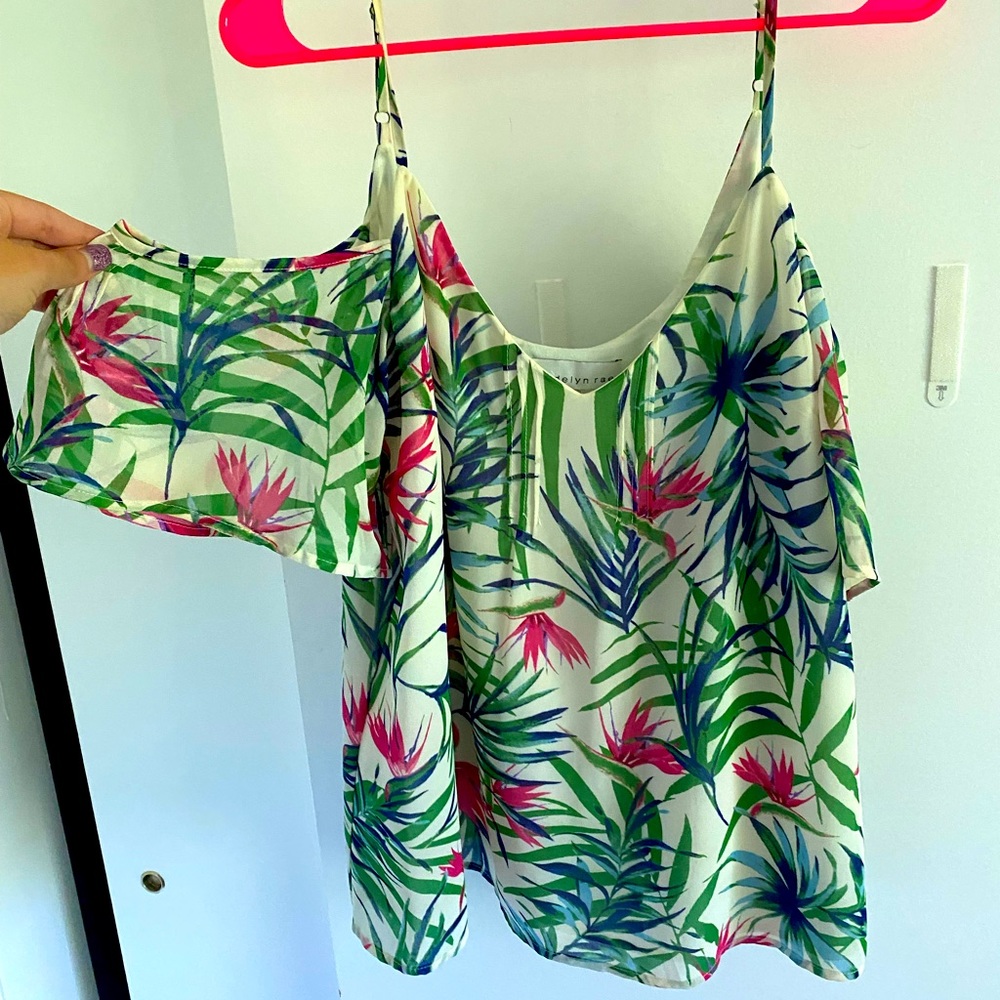 Cold shoulder blouse with tropical flowers